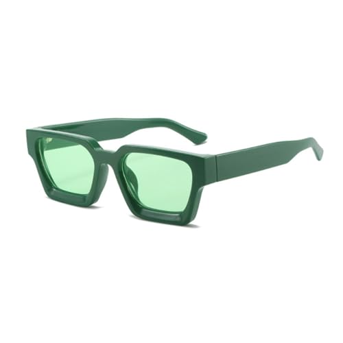 WDZAYXC Vintage rechthoekige zonnebril voor dames en heren, Chunky rechthoekige zonnebril, retro bril, UV400-bescherming, groen/groen