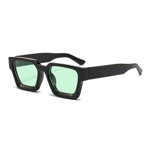 WDZAYXC Vintage rechthoekige zonnebril voor dames en heren, chunky rechthoekige zonnebril, retro bril, UV400-bescherming, zwart/groen