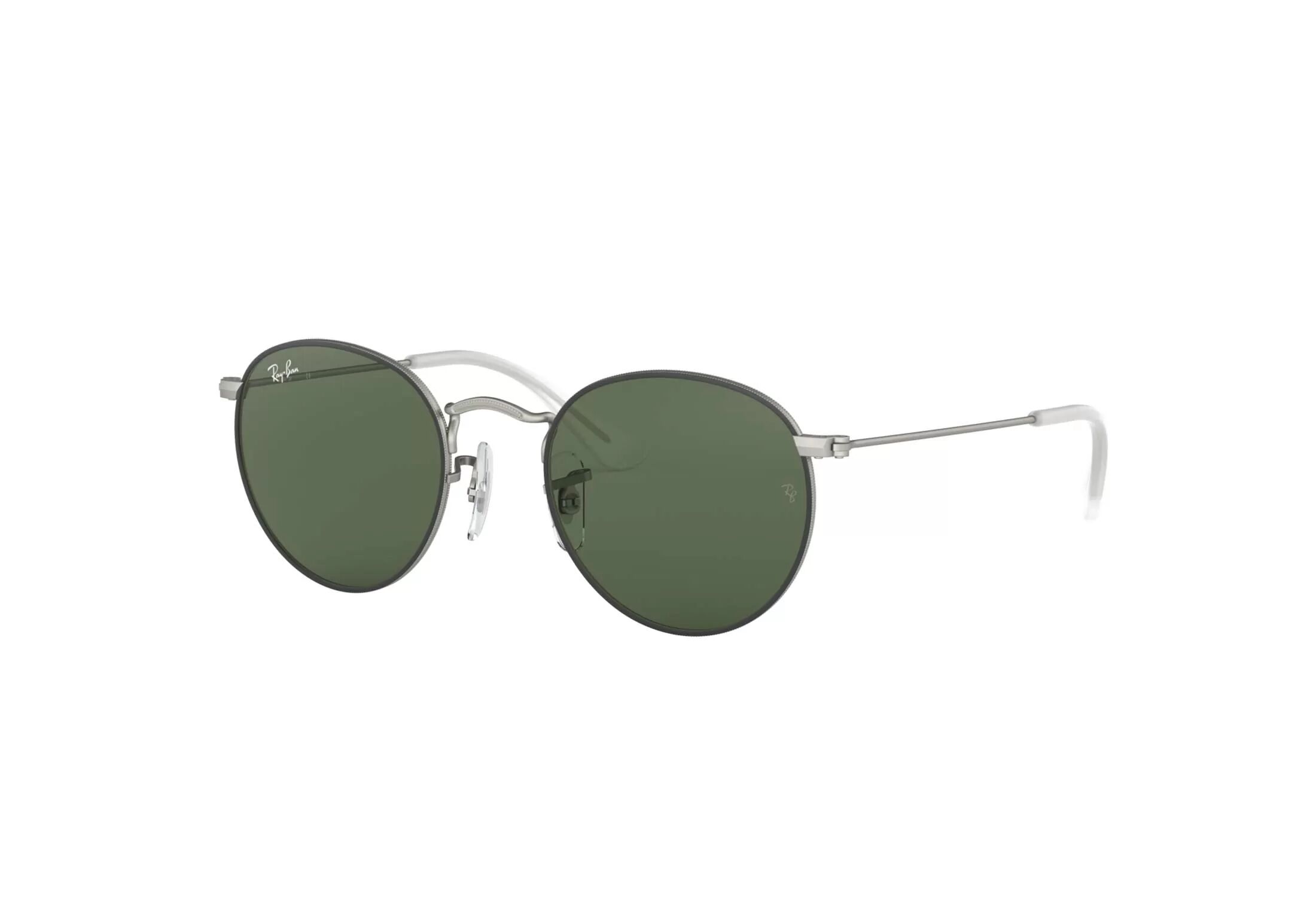 Ray-Ban Junior Round, Dark Green - Solbriller For Barn - Top Rubber Black On Silver