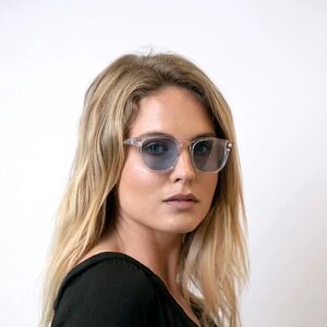 Athene, Clear Plant-Based Sunglasses By Bird Eyewear   Color: Blue lens