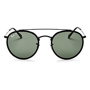 Ray-Ban Polarized Brow Bar Round Sunglasses, 51mm  - Black/Green Solid