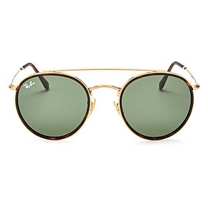 Ray-Ban Icons Brow Bar Round Sunglasses, 51mm  - Gold/Green Solid