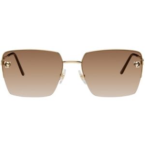 Cartier Gold 'Panthère de Cartier' Square Sunglasses  - GOLD-GOLD-BROWN - Size: UNI - male