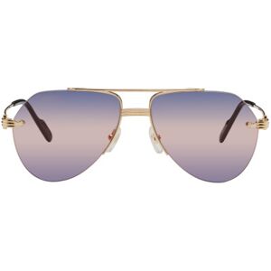 Cartier Gold 'Première de Cartier' Sunglasses  - 004 GOLD-GOLD-BLUE - Size: UNI - female