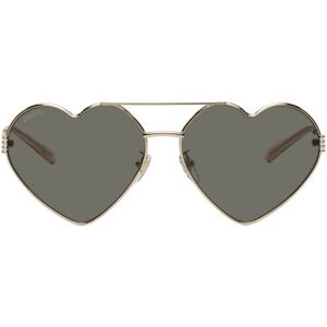 Gucci Gold Heart Metal Sunglasses  - 001 Gold/Gold/Grey - Size: UNI - female