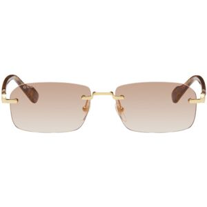 Gucci Gold & Red Rectangular Sunglasses  - GOLD-YELLOW-RED - Size: UNI - male