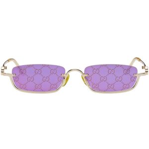 Gucci Gold Rectangular Sunglasses  - GOLD-GOLD-VIOLET - Size: UNI - male