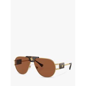 Versace VE2252 Men's Aviator Sunglasses, Gold/Brown - Gold/Brown - Male
