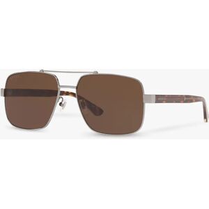 Gucci GC001245 Men's Aviator Sunglasses, Silver/Brown - Silver/Brown - Male