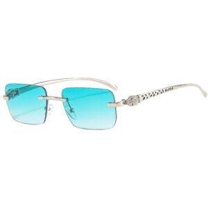 Lvtfco Fashion Rimless Rectangle Sunglasses Women Clear Ocean Gradient Lens Eyewear Men Unique Sun Glasses,Silver Green,One Size