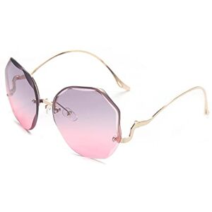 Oushiun Rimless Oversized Women Sunglasses Shades Diamond Cutting Gradient Lens Metal Temples Fashion Frameless Trendy Sun Glasses(Gray Pink Lens)