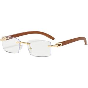 Lumisyne Square Rimless Sunglasses Women Men Wooden Temples Transparent Gradient Lens Uv400 Protection Anti Glare Glasses Retro Rectangle Eyewear For Decoration Driving Travel