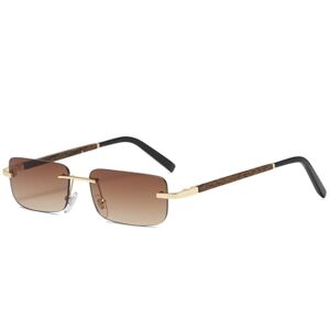 Lvtfco Rimless Sunglasses Women Men Vintage Rectangle Wood Sun Glasses Uv400 Driving Eyewear Frameless Gradient Square Shades,Brown,One Size