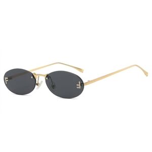 Hches Rimless Oval Sunglasses Women Cat Eye Letter Punk Sun Glasses Men Shades Driving Eyewear Glasses Female Uv400,Gold Gray,One Size