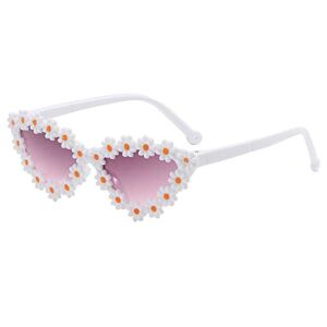 Srtumey Daisy Sunglasses Cat Eye Sunglasses for Toddler Baby Girls Sunglasses Daisy Floral Eyewear Glasses Sunflower Glasses Sunglasses White
