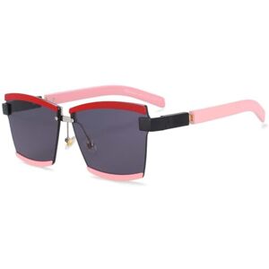 Hches Rimless Square Sunglasses Men Women Shades Uv400 Vintage Glasses,C8pink,One Size