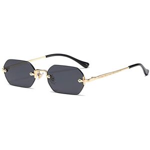 Mutyne Rimless Rectangle Sunglasses Small Men Glasses Women Metal Gold Polygon Blue Shades Uv400 Frameless,7