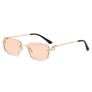 Agrieve Fashion Small Square Women'S Sunglasses Luxury Metal Half Frame Sunglasses Woman Trend Vintage Black Pink Shades,Gold Pink,One Size
