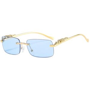 Lvtfco Fashion Rimless Rectangle Sunglasses Women Retro Decoration Clear Ocean Lens Eyewear Men Sun Glasses Shades Uv400,Blue,One Size