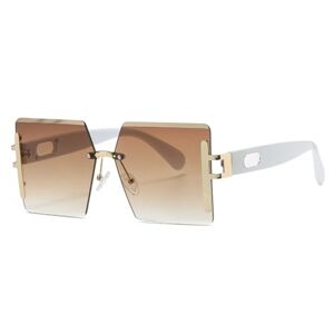 Agrieve Oversized Rimless Sunglasses Women For Men Trending Sun Glasses Fashion Vintage Luxury Pink Shades Uv400,White Tea,One Size