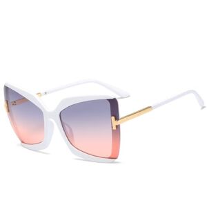 Sibeg 2024 New Fashion Half Frame Sunglasses For Women Big Frame Trending Cat Eye Sun Glasses Men Vintage Glasses Uv400(Color:White)