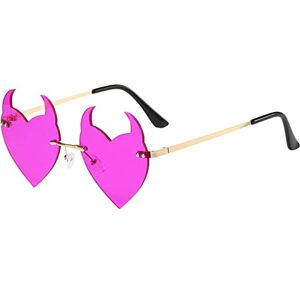 Shffuw 70s Jewelry for Women Evil Heart Rimless Funny Party Cute Sunglasses 2022 Blank Sunglasses Name Brand Sunglasses Oversized Rose for Women (Hot Pink, One Size)