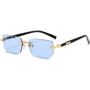 Zzzolx Sunglasses Mens Men'S And Women'S Rimless Sunglasses Small Square Frame Summer Travel Sunglasses.-Blue