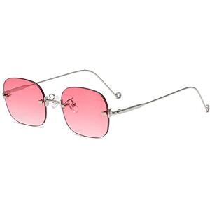 Gsauu Rimless Rectangle Sunglasses For Women UV400 Driving 2024 New Sun Glasses Men Clear Color Summer Accessories(Color:Pink)