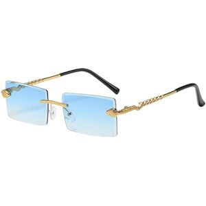 Uniprime Sunglasses Mens Men Fashion Rimless Rectangular Sunglasses Vintage Gradient Shades Women Luxury Eyewear-Gradient Blue-Golden