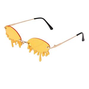 VALICLUD Fashion Sunglasses Rimless Teardrop Shaped Sunglasses Tear Dripping Sunglasses for Women Yellow