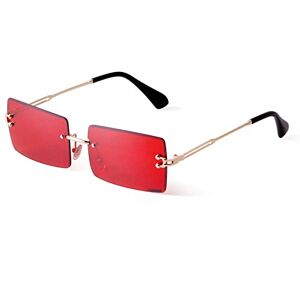Adewu Rectangular Rimless Sunglasses Women Men Retro Glasses Vintage Uv400 Unisex Ultra Light, Red