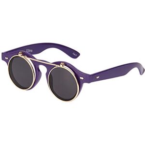 Ultrabyeasypeasystore Ultra Flip Up UV400 Steampunk Sunglasses - Round Retro Classic Shades for Men & Women, Frame Sun Protection UVA UVB - Mens Womens Circle Sun Glasses Goggles - Purple Frame with Black Lenses