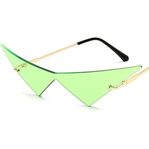 Gsauu Sibeg Oversized Cat Eye Rimless Sunglasses For Women 2024 New One Piece Lens Sun Glasses Female Trend Triangle Eyewear Men UV400(Color:Green)