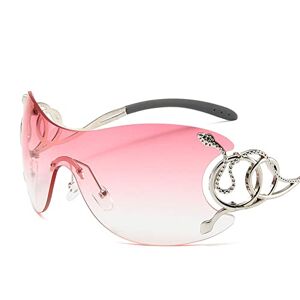 Ticheromu Y2k Sunglasses Rimless Wrap Around Sunglasses For Women Men, Retro Trendy Oversized Shades Cool Star Fashion Sun Glasses (Pink)
