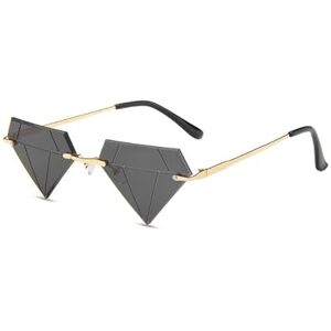 Tech-Line-Direct Fashion Accessories Black Retro Shades Diamond Shaped Rimless Sun Glasses Triangle Sunglasses For Women Uv400 (Gold Frame + Black Lens)