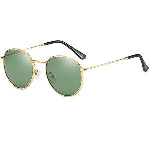 Ggpyyon Vintage Round Polarized Sunglasses Classic Retro Metal Frame Sunglasses Circular For Women Men Circle Steampunk Sun Glasses(Gold/green)