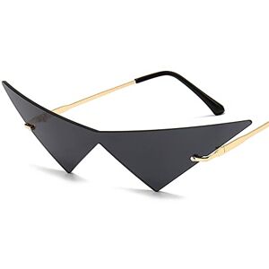 Sibeg Cat Eye Rimless Sunglasses For Women Men Fashion One Piece Lens Sun Glasses Female 2024 New Triangle Eyewear Men Uv400(Color:Black)