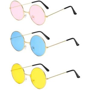 Hperu Round Sunglasses Retro Hippie Colored Glasses Blue Pink Yellow Lens 3 Pairs Sunglasses