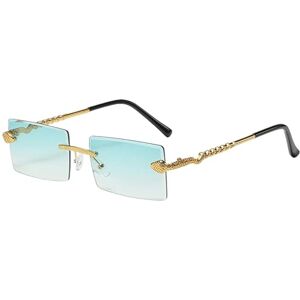 Uniprime Sunglasses Mens Men Fashion Rimless Rectangular Sunglasses Vintage Gradient Shades Women Luxury Eyewear-Gradient Cyan-Golden