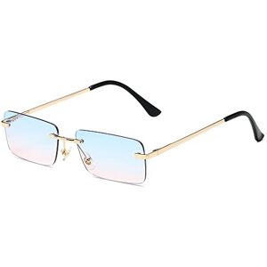 Gsauu Small Square Rimless Sunglasses For Women 2024 New Black Sun Glasses Female Vintage Eyewear UV400(Color:Blue Pink)