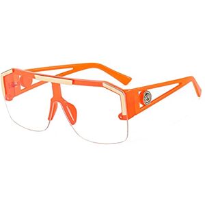 XKUN Sunglasses Fashion Luxury Oversized Square Sunglasses Men Women Vintage Metal Big Frame Semi-Rimless One Lens Sun Glasses-Orange Clear,Other