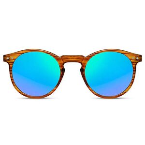 53909 Cheapass Sunglasses Round Transparent Woodlook Frame with Green Mirrored Lenses UV400 protected Vintage Mens Womens