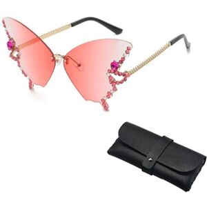 Vnvprm Diamond Butterfly Sunglasses Women - Fashion Rimless Diamond Sunglasses, Butterfly Shape Sunglasses For Summer(Color:Pink)