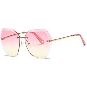 kimorn Sunglasses For Women Oversized Rimless Diamond Cutting Lens Classic Eyewear AE0534 (Gold Frame Upper Pink Lower Yellow, 65)