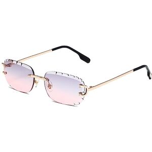 Sibeg Rimless Sunglasses For Women Luxury 2024 New Rimless Frameless Rectangle Eyewear Traveling Uv400 Summer Sun Glasses Men(Color:Grey Pink)