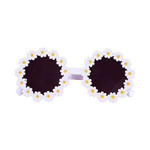 Srtumey Kids Daisy Sunglasses Girls Sunglasses Daisy Floral Eyewear Glasses Round Party Accessories Sunglasses Round Flower Sunglasses for Aged 1-6 White