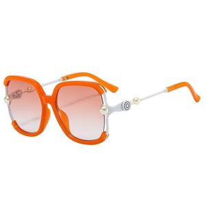 Hpirme Half Frame Women Square Pearl Sunglasses For Female Shade Sun Glasses Oversized Eyewear Ladies Uv400,Orange,One Size
