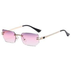 Generic Fashion Sun Glasses Polygon Rimless Sunglasses Men Gold Black Lens Sun Glasses For Women Rectangle Uv400/c02 Gold Purple Pink/one Size