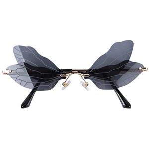 SOIMISS Creative Glasses Dragonfly Wings Glasses Rimless Sunglasses Women Party Glasses (Black)