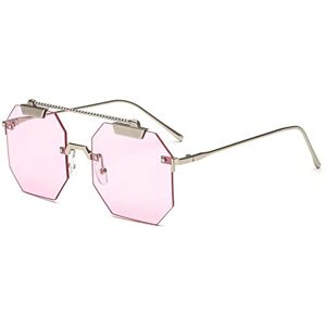 Agrieve Oversize Women Square Rimless Sunglasses Fashion Men Clear Red Blue Pink Sun Glasses Uv400,Pink,One Size